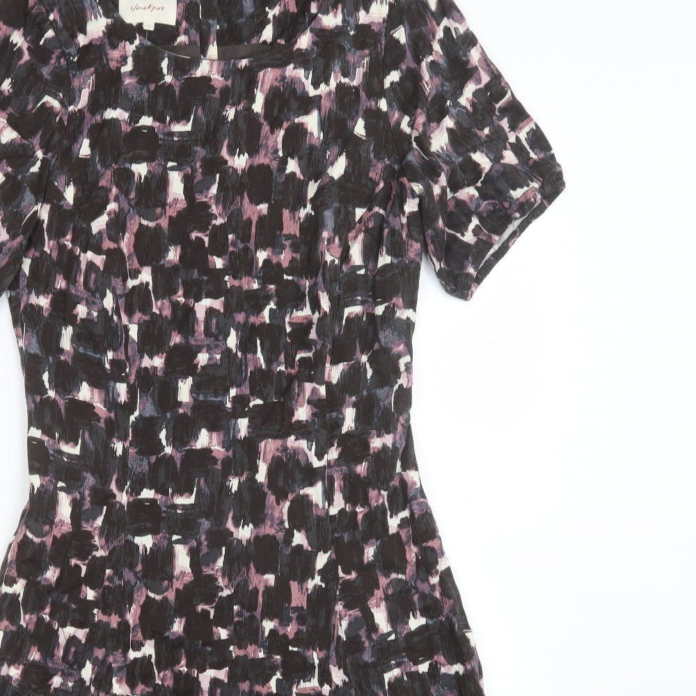 Vackrox Womens Brown Geometric Viscose Fit & Flare Size 6 Round Neck Zip