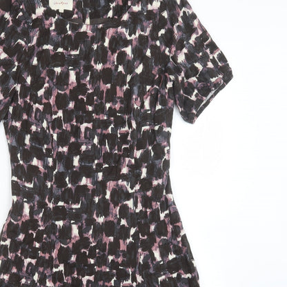 Vackrox Womens Brown Geometric Viscose Fit & Flare Size 6 Round Neck Zip
