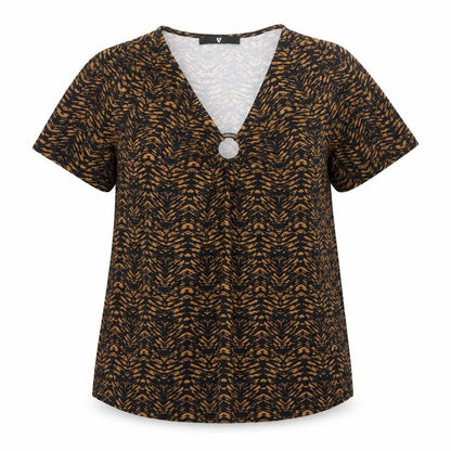 Very Womens Black Geometric Viscose Jersey T-Shirt Size 12 V-Neck