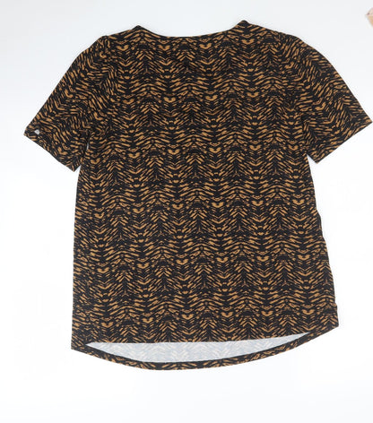 Very Womens Black Geometric Viscose Jersey T-Shirt Size 12 V-Neck