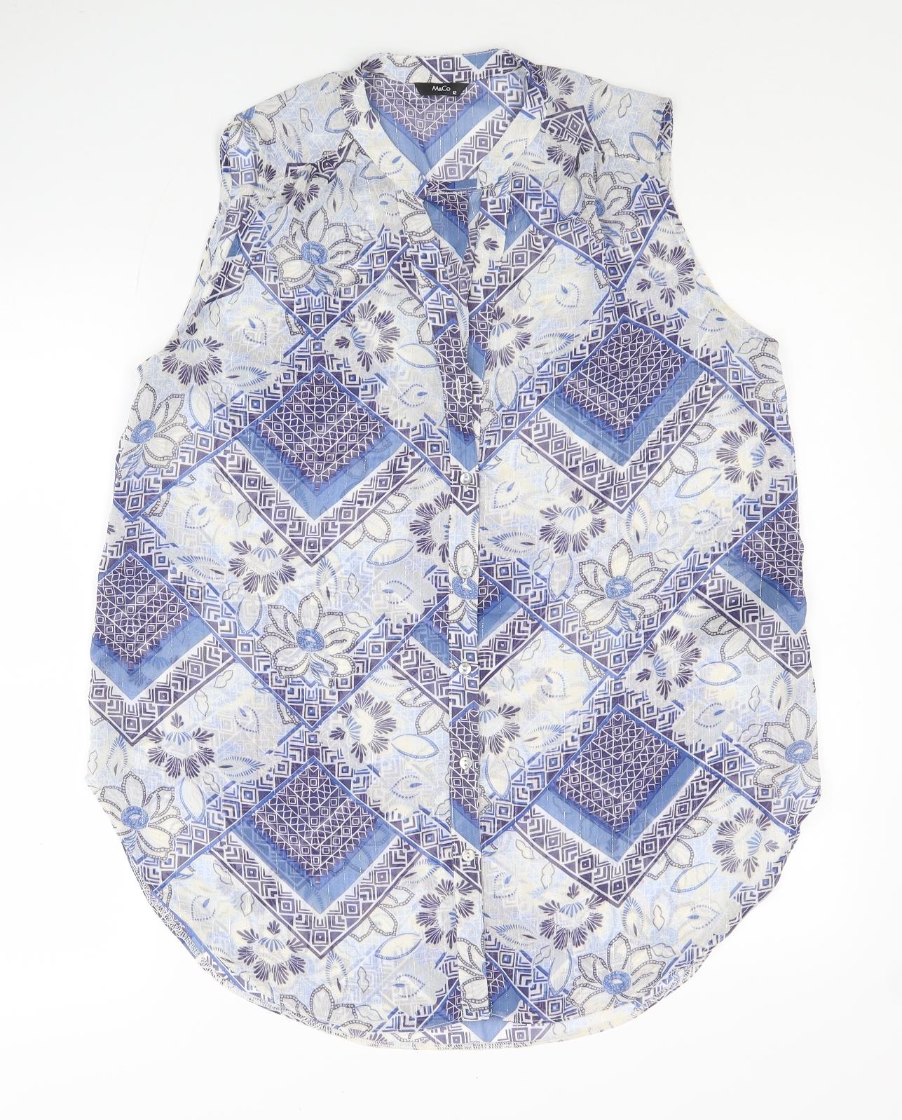 Womens UK Size 12 M&Co Blue Tunic Button-Up