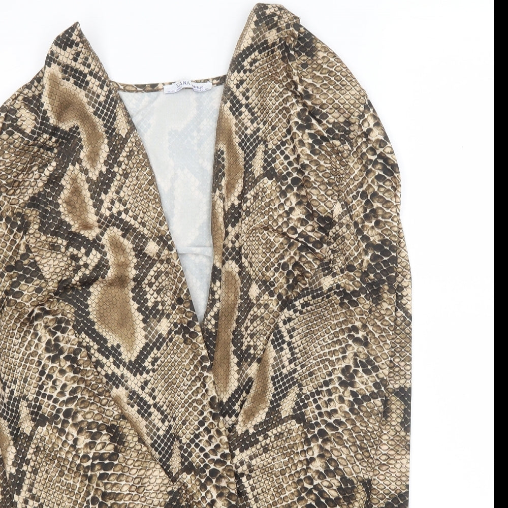 Zara Womens Brown Animal Print Polyester Bodysuit One-Piece Size M Button