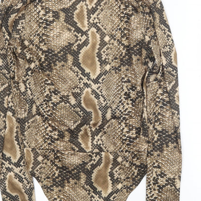 Zara Womens Brown Animal Print Polyester Bodysuit One-Piece Size M Button