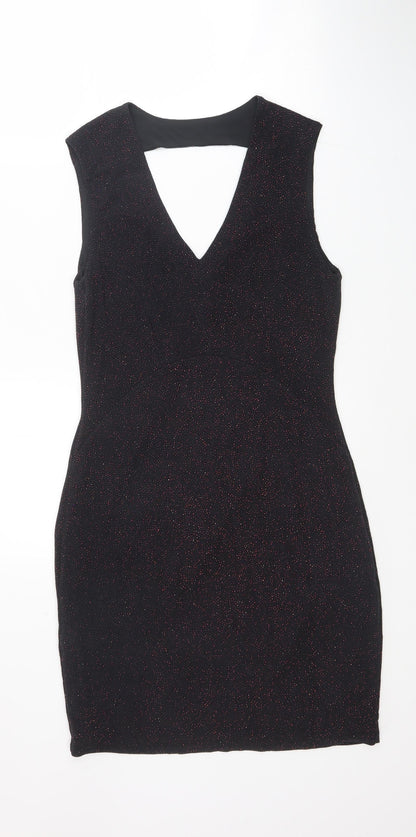 Red Herring Womens Black Polyester Bodycon Size 12 V-Neck Pullover