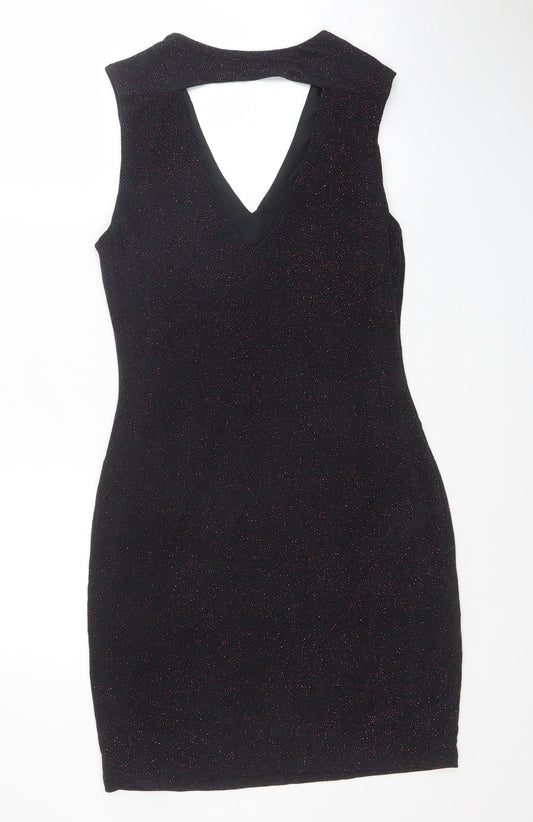 Red Herring Womens Black Polyester Bodycon Size 12 V-Neck Pullover