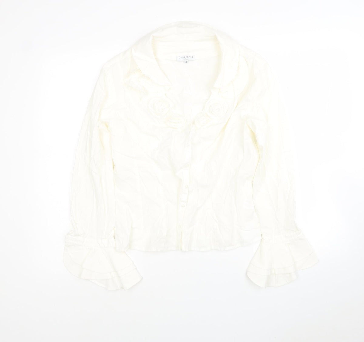 DIFFERENCE Womens White Cotton Jersey Blouse Size 4 Collared - Roses