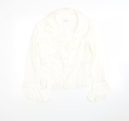 DIFFERENCE Womens White Cotton Jersey Blouse Size 4 Collared - Roses