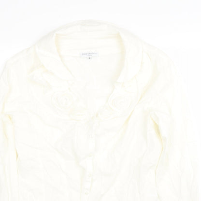 DIFFERENCE Womens White Cotton Jersey Blouse Size 4 Collared - Roses