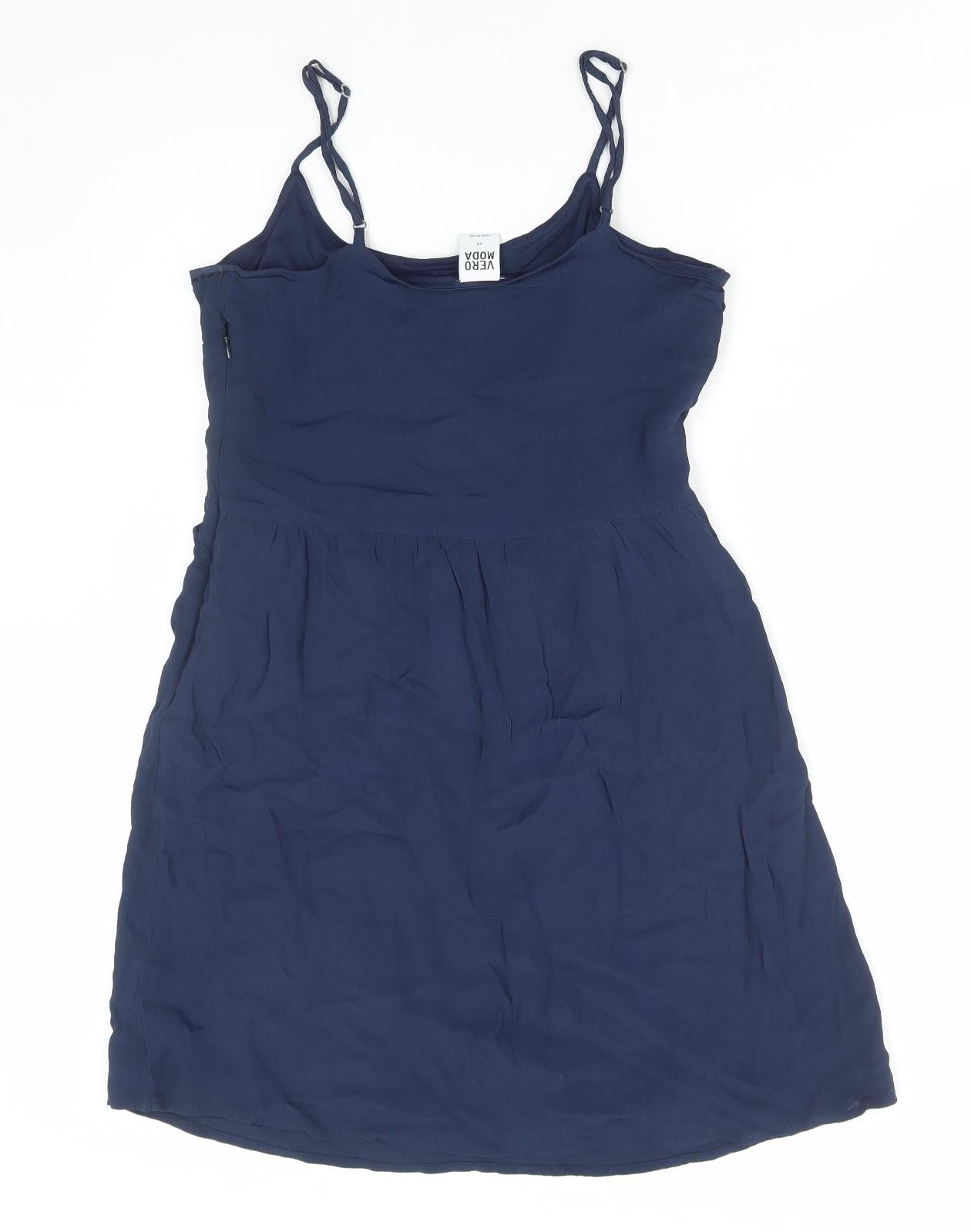 VERO MODA Womens Blue Viscose A-Line Size 12 Scoop Neck Zip