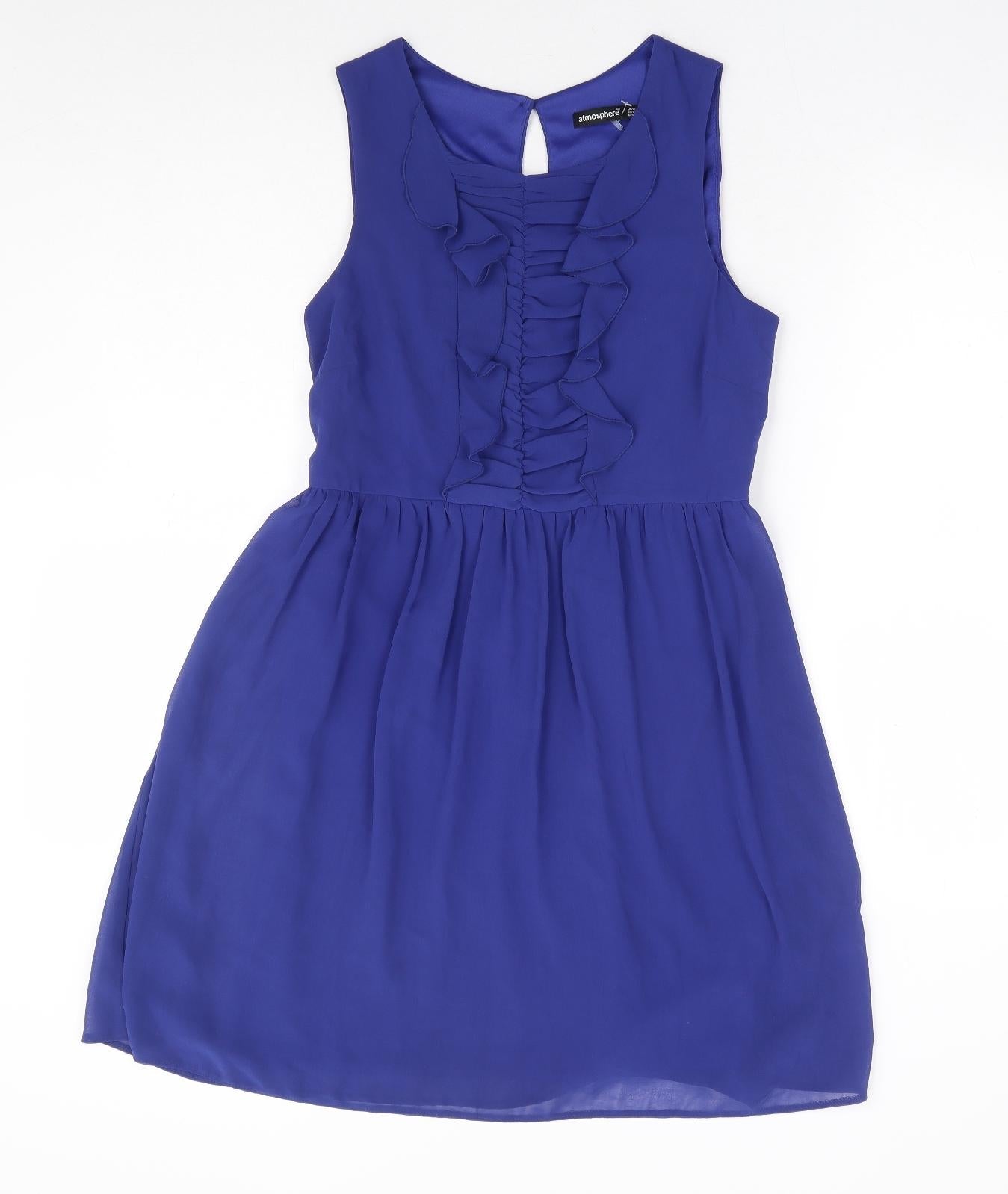 Primark Womens Blue Polyester Fit & Flare Size 10 Round Neck Tie