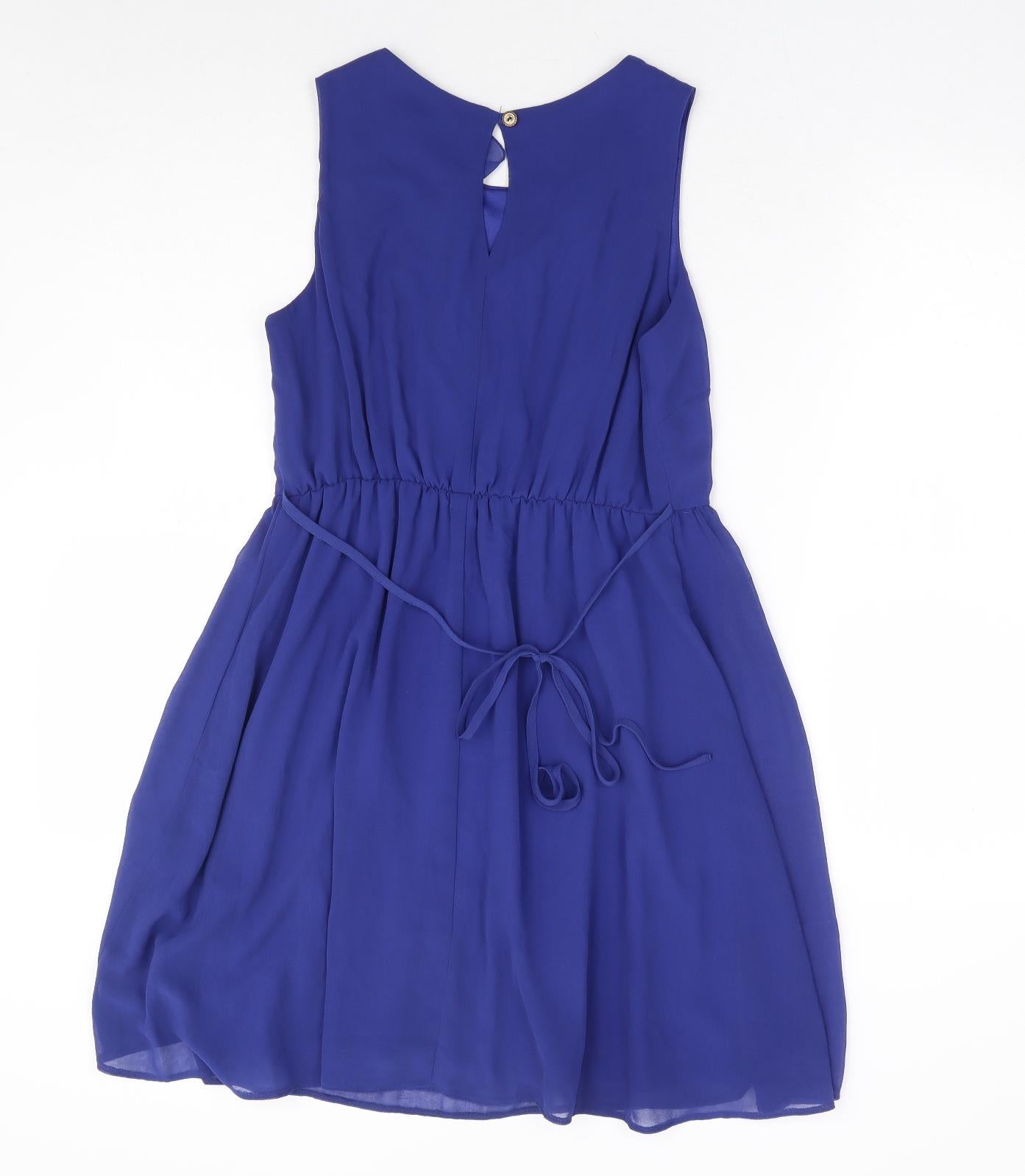 Primark Womens Blue Polyester Fit & Flare Size 10 Round Neck Tie