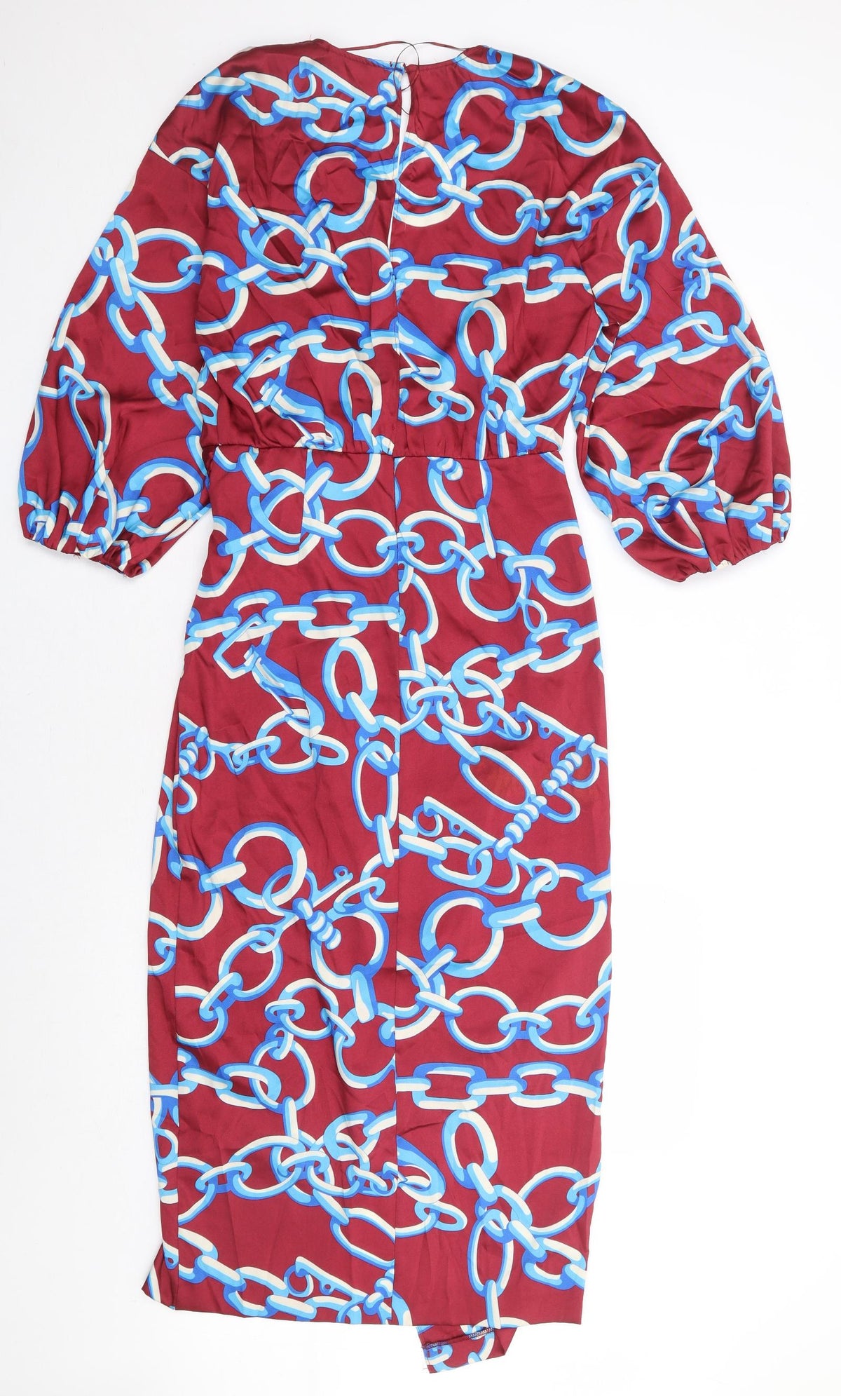 Zara Womens Red Geometric Polyester Bodycon Size XS V-Neck Button