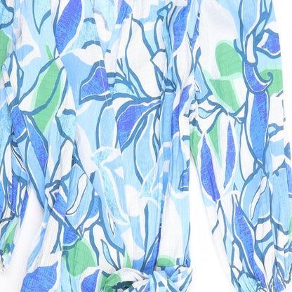 Yare Womens Blue Floral Polyester Wrap Dress Size S V-Neck Tie