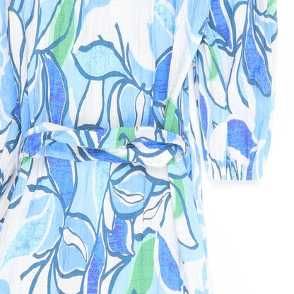 Yare Womens Blue Floral Polyester Wrap Dress Size S V-Neck Tie