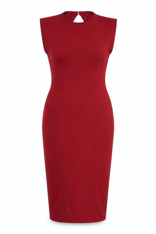 ASOS Womens Red Polyester Bodycon Size 14 Round Neck Tie