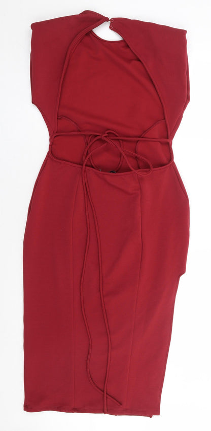 ASOS Womens Red Polyester Bodycon Size 14 Round Neck Tie