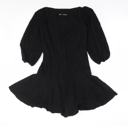 Zara Womens Black Viscose A-Line Size XS Sweetheart Zip