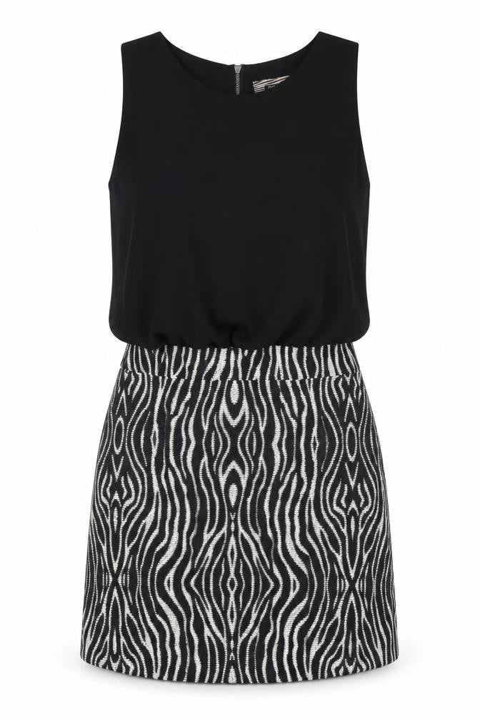 NEXT Womens Black Geometric Polyester A-Line Size 14 Round Neck Zip