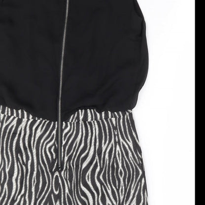 NEXT Womens Black Geometric Polyester A-Line Size 14 Round Neck Zip