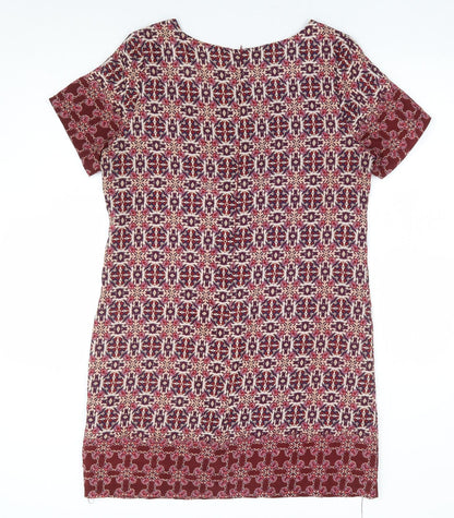 New Look Womens Red Geometric Polyester Shift Size 12 Round Neck Zip