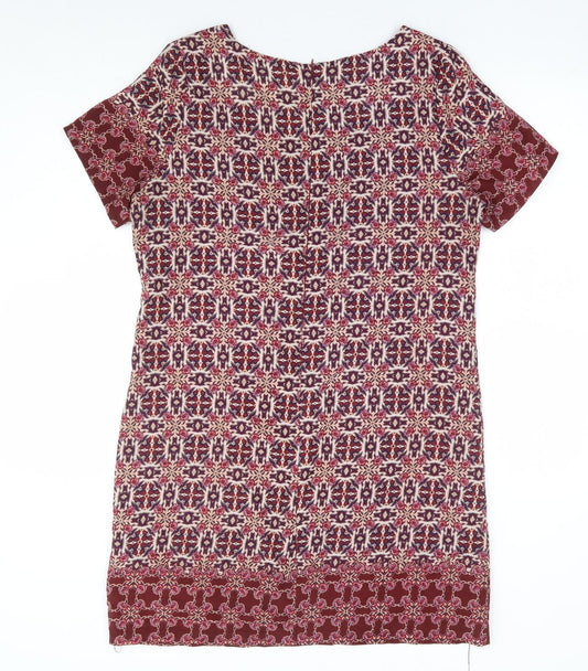 New Look Womens Red Geometric Polyester Shift Size 12 Round Neck Zip