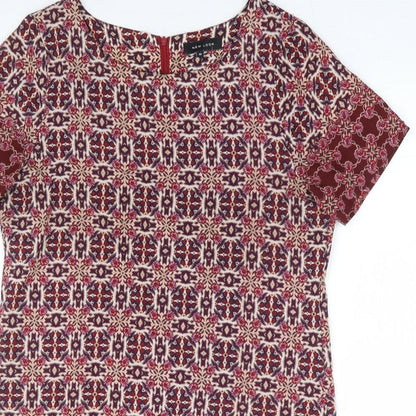 New Look Womens Red Geometric Polyester Shift Size 12 Round Neck Zip