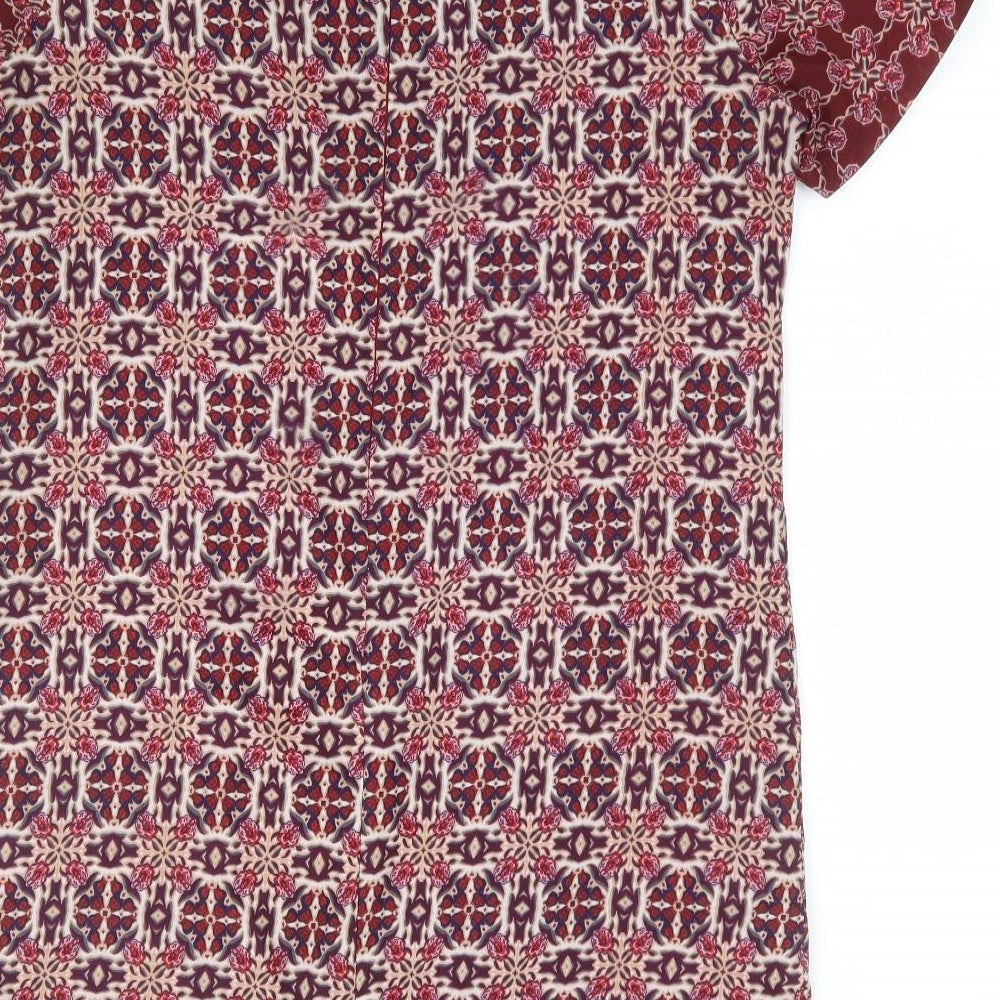 New Look Womens Red Geometric Polyester Shift Size 12 Round Neck Zip
