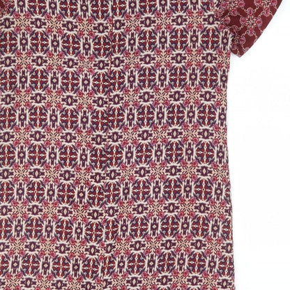 New Look Womens Red Geometric Polyester Shift Size 12 Round Neck Zip