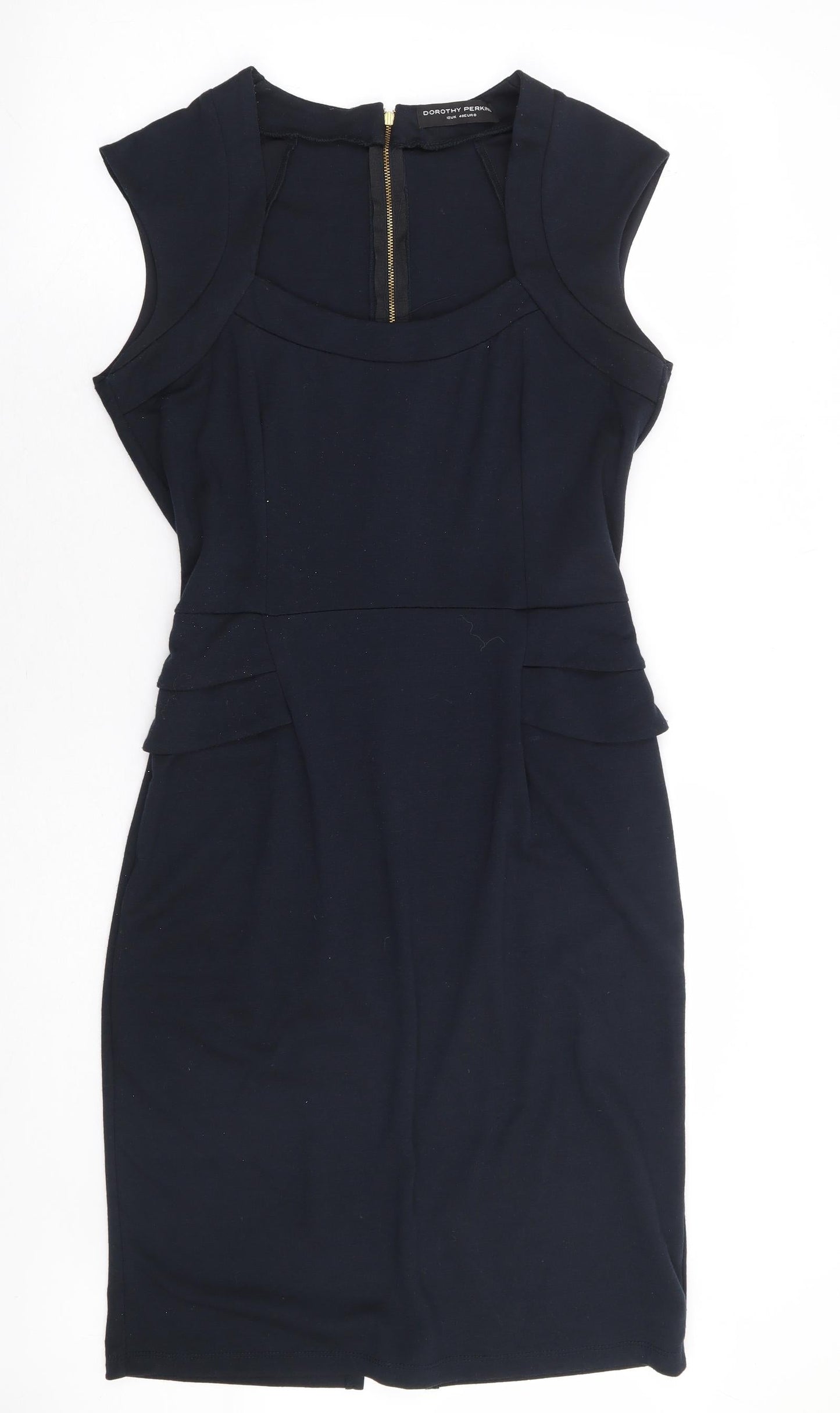 Dorothy Pekins Womens Blue Polyester Pencil Dress Size 12 Scoop Neck Zip