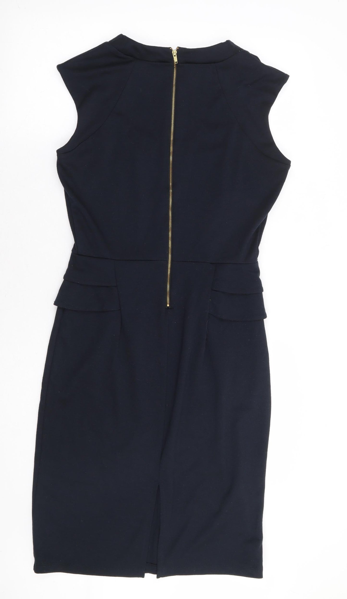 Dorothy Pekins Womens Blue Polyester Pencil Dress Size 12 Scoop Neck Zip