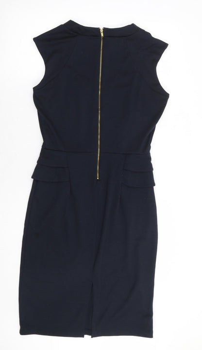 Dorothy Pekins Womens Blue Polyester Pencil Dress Size 12 Scoop Neck Zip