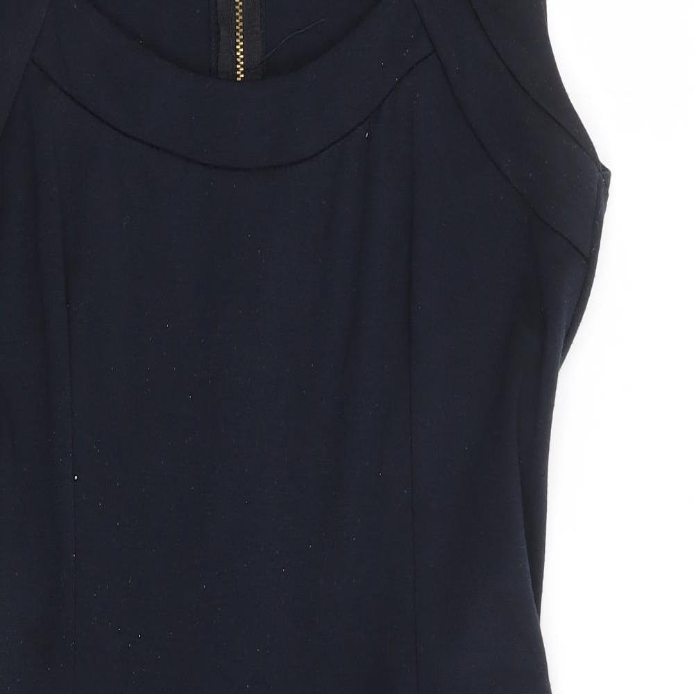 Dorothy Pekins Womens Blue Polyester Pencil Dress Size 12 Scoop Neck Zip
