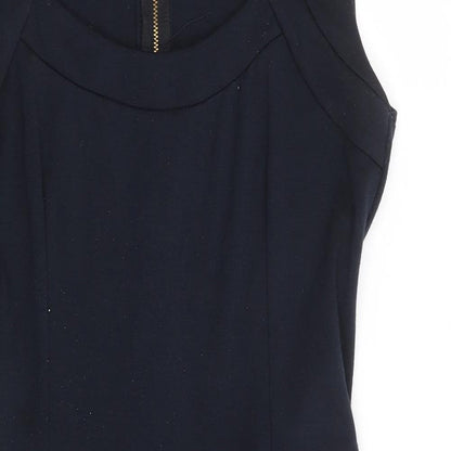 Dorothy Pekins Womens Blue Polyester Pencil Dress Size 12 Scoop Neck Zip