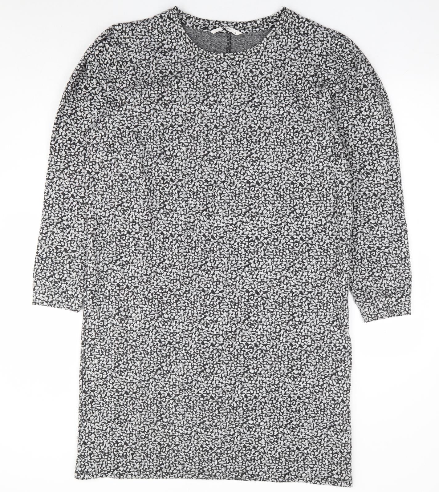 TU Womens Grey Geometric Polyester Shift Size 16 Round Neck Pullover