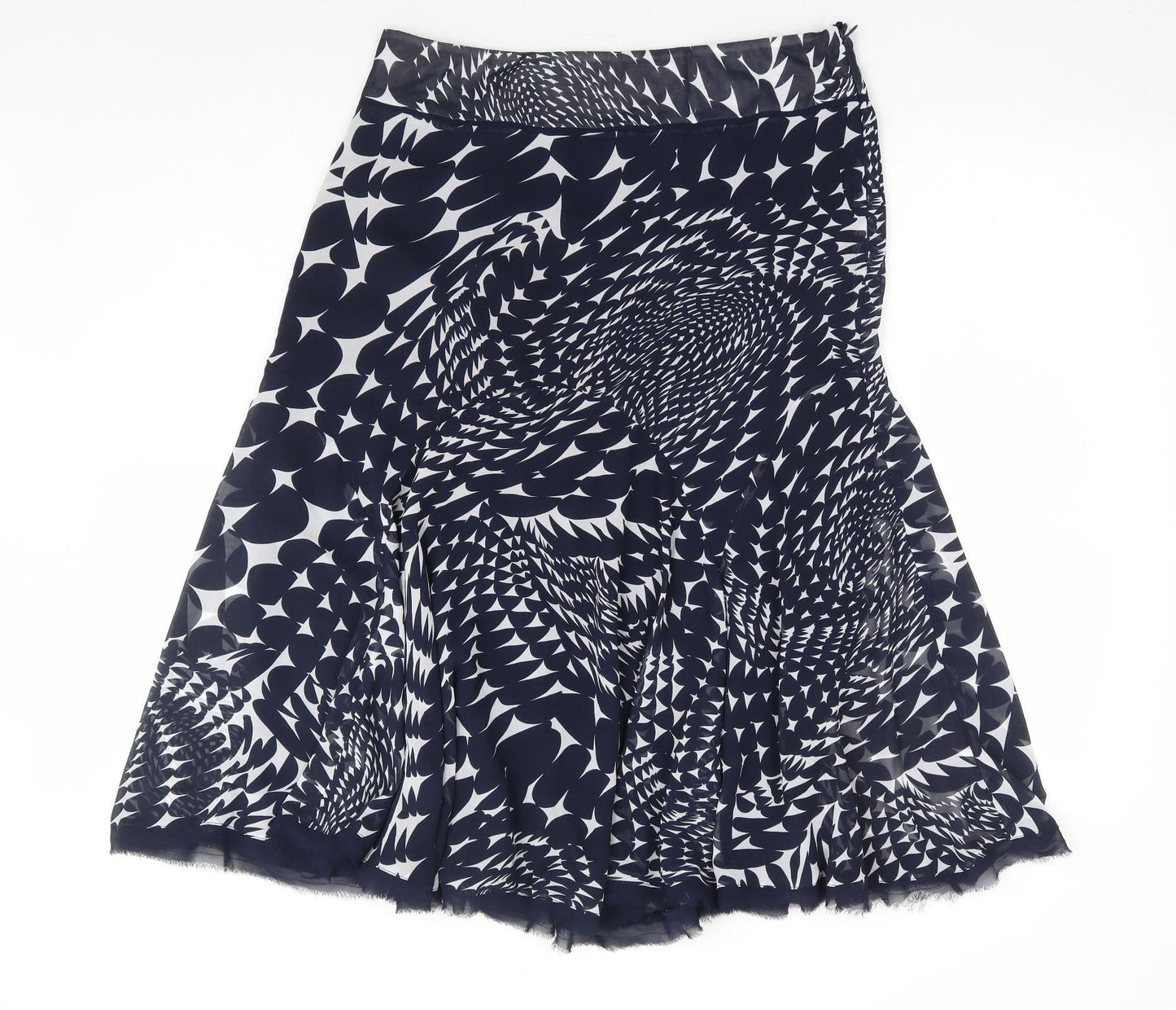 Marks and Spencer Womens Blue Geometric Polyester A-Line Skirt Size 12 Zip