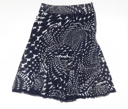 Marks and Spencer Womens Blue Geometric Polyester A-Line Skirt Size 12 Zip