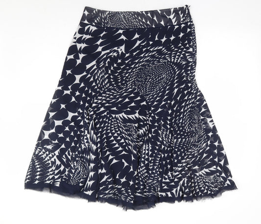 Marks and Spencer Womens Blue Geometric Polyester A-Line Skirt Size 12 Zip