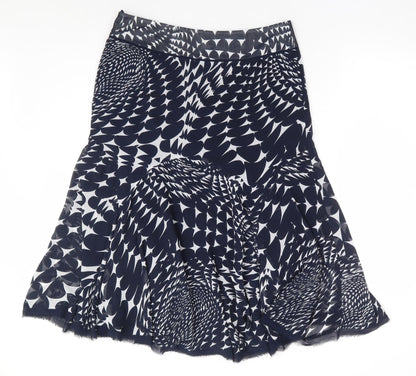 Marks and Spencer Womens Blue Geometric Polyester A-Line Skirt Size 12 Zip