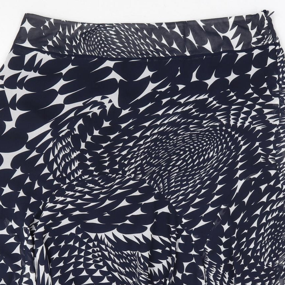 Marks and Spencer Womens Blue Geometric Polyester A-Line Skirt Size 12 Zip