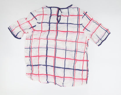 Primark Womens White Check Viscose Basic T-Shirt Size 8 Round Neck
