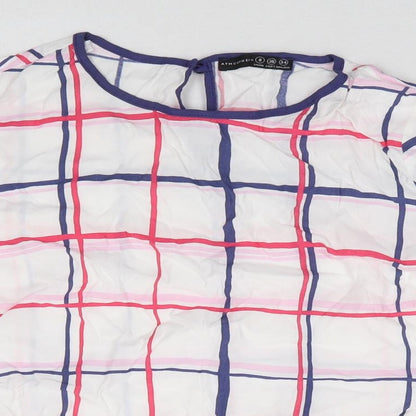 Primark Womens White Check Viscose Basic T-Shirt Size 8 Round Neck