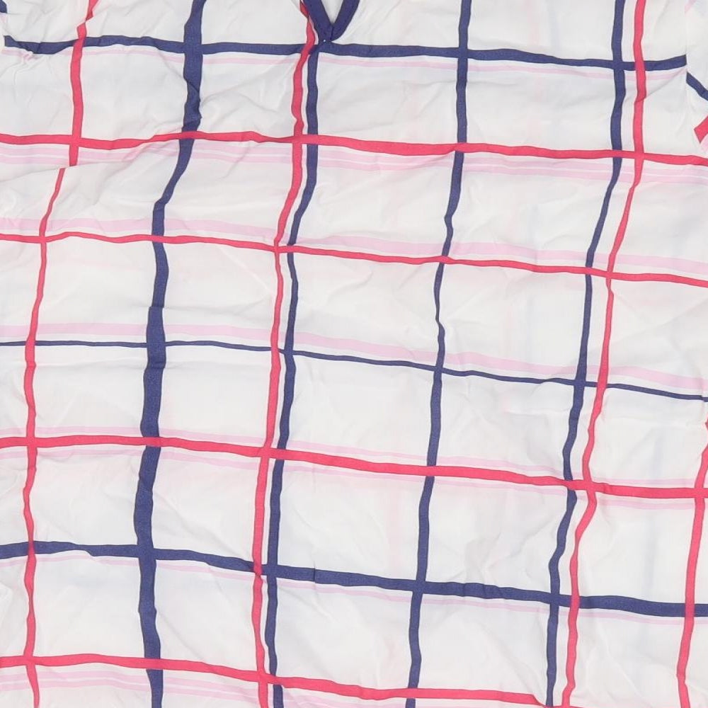 Primark Womens White Check Viscose Basic T-Shirt Size 8 Round Neck