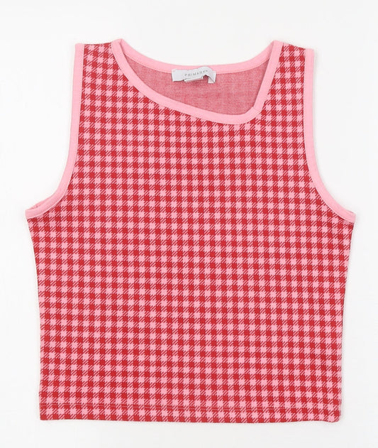 Primark Womens Pink Geometric Polyester Cropped Polo Size S Round Neck