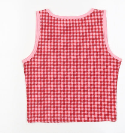 Primark Womens Pink Geometric Polyester Cropped Polo Size S Round Neck