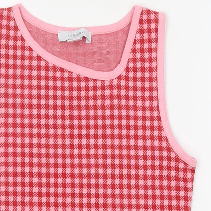 Primark Womens Pink Geometric Polyester Cropped Polo Size S Round Neck