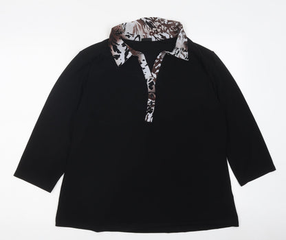 Happy D Womens Black Geometric Polyester Basic Blouse Size L Collared