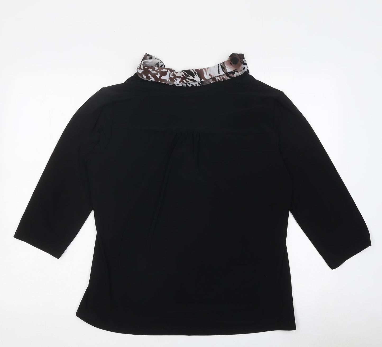 Happy D Womens Black Geometric Polyester Basic Blouse Size L Collared