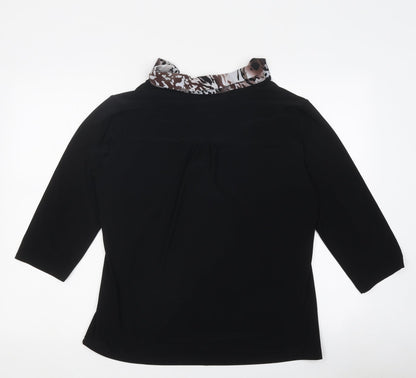 Happy D Womens Black Geometric Polyester Basic Blouse Size L Collared