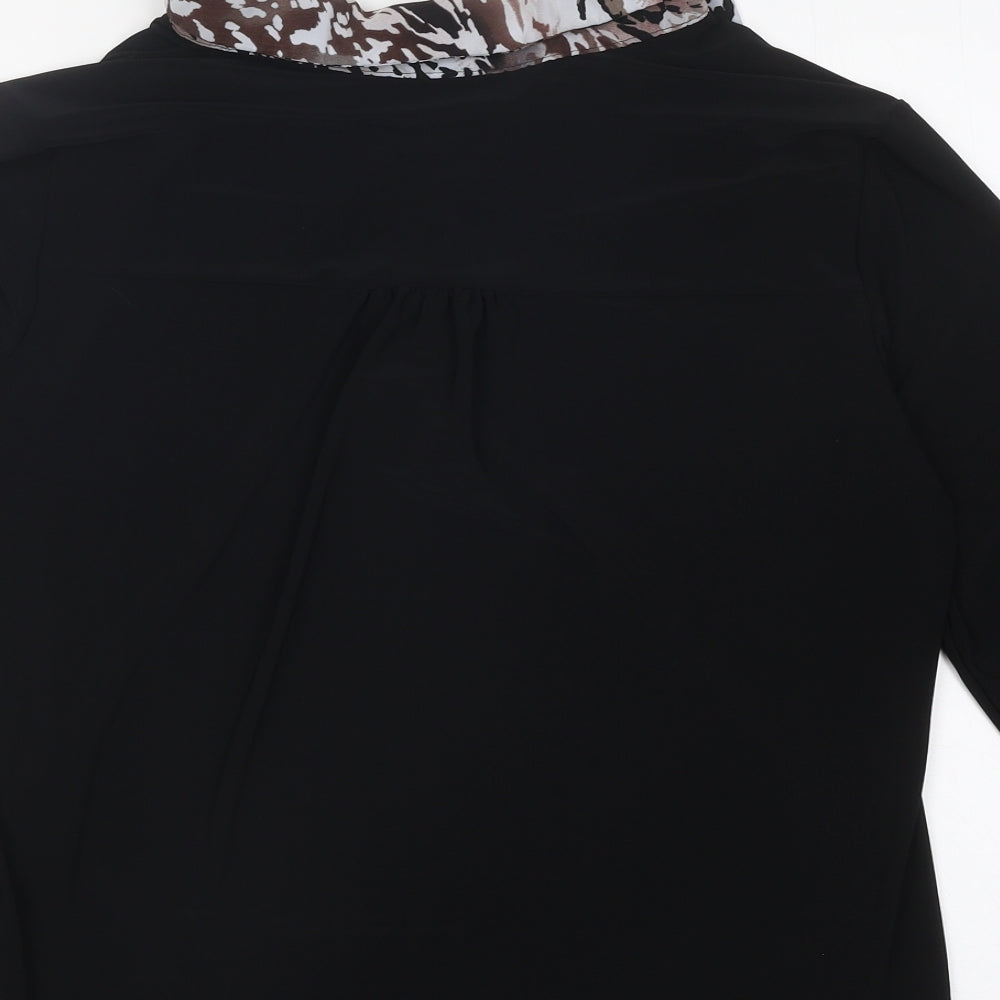 Happy D Womens Black Geometric Polyester Basic Blouse Size L Collared