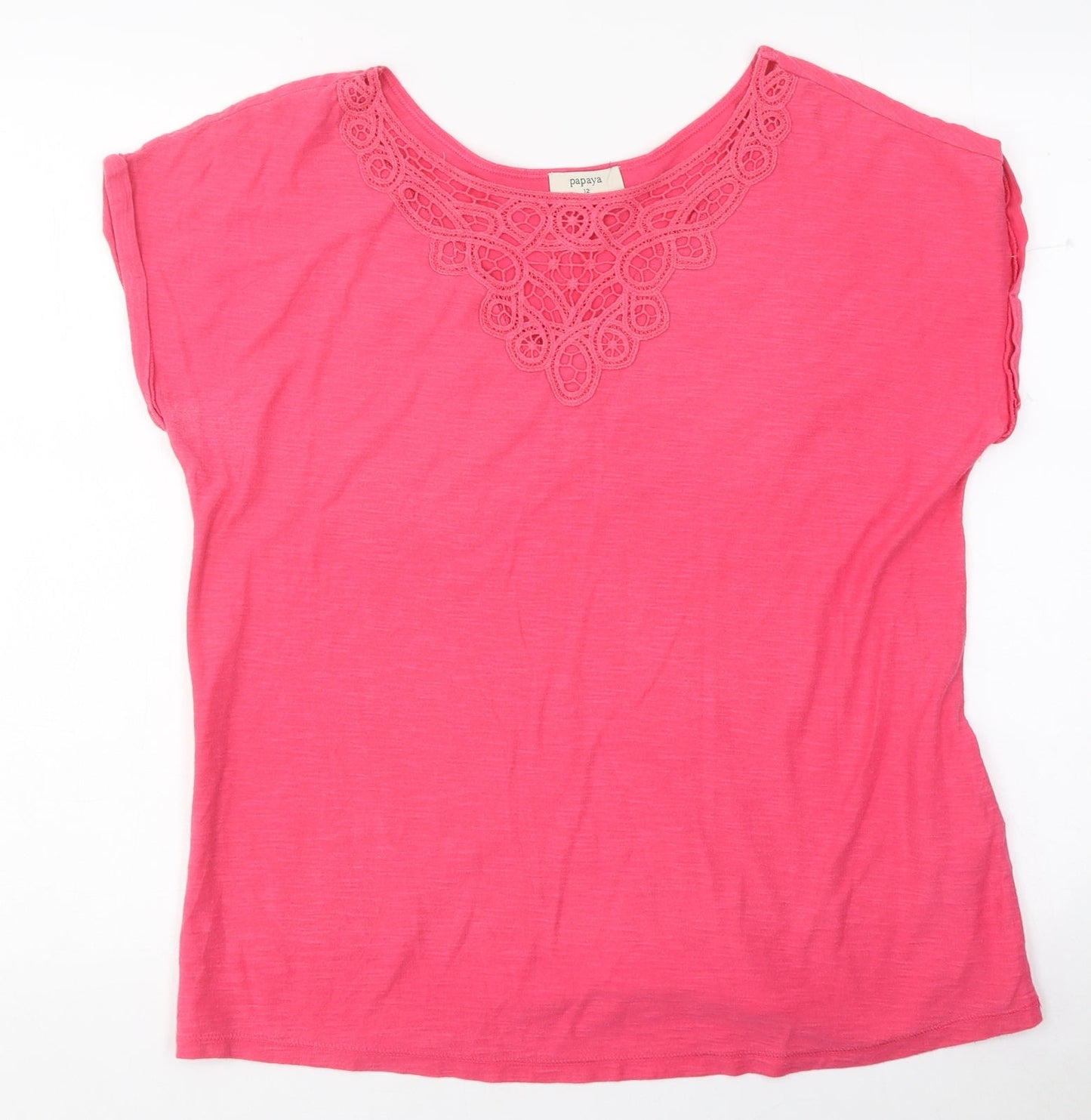 Papaya Womens Pink Polyester Basic Polo Size 12 Round Neck